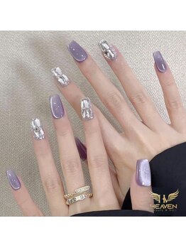 ヘブン ネイル 鶯谷(HEAVEN Nail)/Purple Cat Eyes Nail with Ston