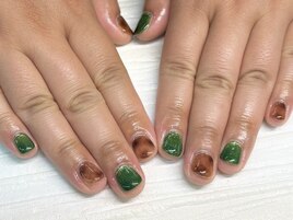 グリーン×べっ甲ネイル