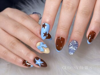 グロッシー ネイル(glossy nails)の写真/【スカルプで長さ出し&豊富なアート】「誰ともかぶらない」個性派ネイル♪お好きなデザイン持ち込みOK!