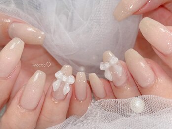ワッカ ネイル(wacca nail)の写真/【ワンカラー＋リボン¥5300 リボンの種類多数◎】シンプルなデザインにワンポイントのリボンがアクセント☆