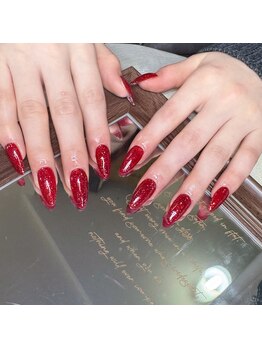 ブブ 渋谷(bubu)/キラキラ赤いスティレットネイル