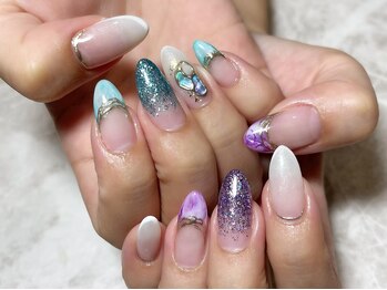 レディグリッター(Lady glitter)/アシメカラーマーブルフレンチ