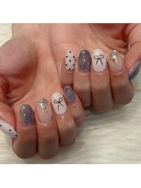 リボンｘドットネイル