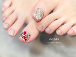 左右違いストーン☆フットネイル