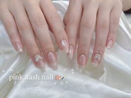 ピンク/フラッシュネイル
