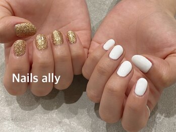 ネイルズアリー 立川店(Nails ally)/ゴールド×ホワイト