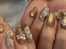 アイネイルズ 吉祥寺店(I nails)/キャラメル天然石パールネイル