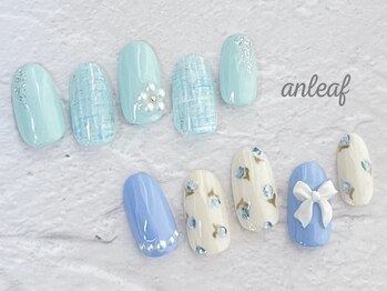 アンリーフ高田馬場店(an leaf)/定額¥6680 ツイード×薔薇ネイル