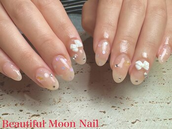 ビューティフルムーン ネイル 本厚木(Beautiful Moon Nail)/ドット&リボンネイル