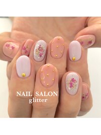 春の押し花ネイル