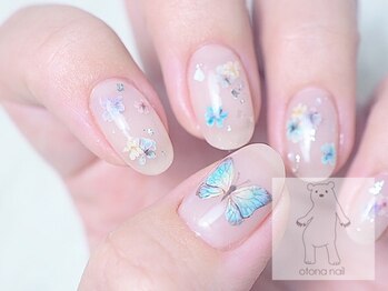 オトナネイル(otona nail)/手書き蝶々押し花ネイル