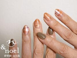 オレンジ ×カーキ ネイル