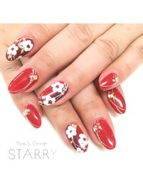 和柄　着物　フラワー　赤縦グラ