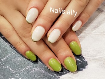 ネイルズアリー 立川店(Nails ally)/ワンカラー×ラインフレンチ