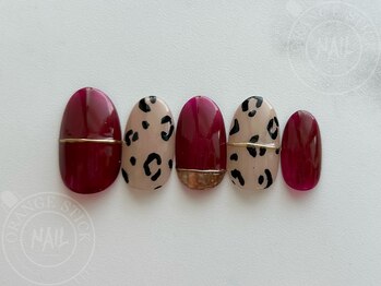 オレンジスティック/ヒョウ柄/レオパード/大人ネイル