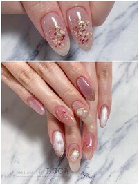 W-677 ピンク押し花ブーケネイル