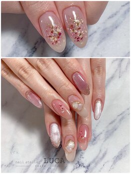 W-677 ピンク押し花ブーケネイル
