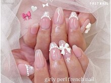 FAST NAIL 春日部店【パラジェル/ジェルネイル専門/定額/マグネット/フットネイル】/パールビジュー/チーク/フレンチ