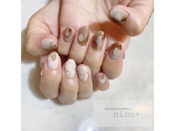 ニコ(nico+)/秋色アシンメトリーネイル