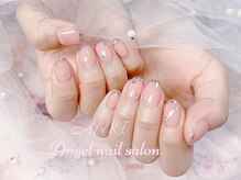 エンジェルネイルサロン(Angel nail salon)/ピンクガラスフレンチxストーン