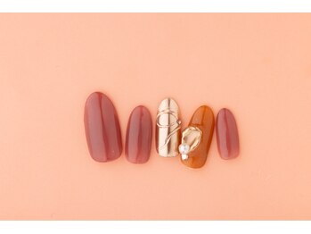 ヴァンネイル(VINGT NAIL nail&eye beauty)/シンプルリボンぷっくりネイル
