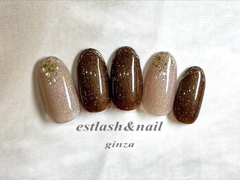 エストラッシュアンドネイル 銀座店(est lash&nail)/ブラウンミラーラインネイル