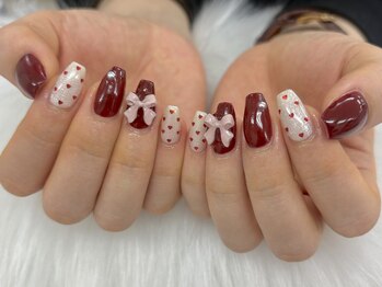 【稗田】ボルドーリボンネイル