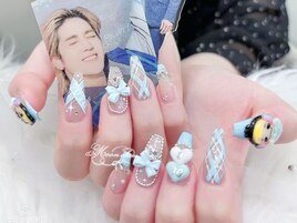 推し活水色リボンネイル