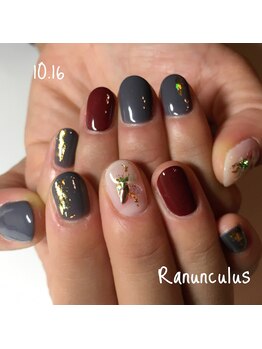 ラナンキュラス(Ranunculus)/秋のショートネイル☆