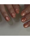 オレンジ×マグネットネイル