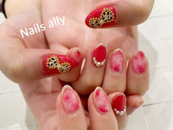 ネイルズアリー 立川店(Nails ally)/レオパードリボン×タイダイ