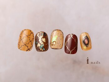 アイネイルズ 横浜EAST店(I-nails)/秋色タイルメタリックネイル