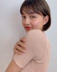 ミニボブ 毛先パーマ　黒髪 シアーグレージュ　フレンチボブ 