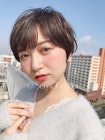 小顔ミニボブ×黒髪ショート×毛先パーマ×ことりベージュ錦糸町