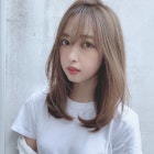 重山】アッシュブラウン厚めバング毛先パーマワンカールセミディ