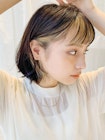 シースルー　ハイライト　切りっぱなしボブ　