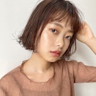 無造作前髪パーマ外ハネボブ丸みショートボブダークグレージュ