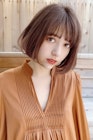 キュートな前髪にココアブラウンの前下がりワンレンボブ♪藤沢