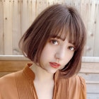 キュートな前髪にココアブラウンの前下がりワンレンボブ♪藤沢