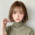 ワンカール外ハネくびれボブルフ小顔カットピンクベージュ時田