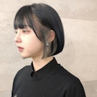 黒髪インナーカラーボブ/ミニボブ/インナーハイライト