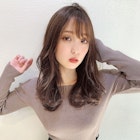 韓国風シースルーバング顔まわりくびれレイヤーココアブラウン