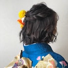 成人式 着付 ヘアセット ハーフアップ ボブ 波ウェーブ