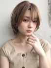 長めクールショートボブルフ♪アッシュベージュハイライト時田