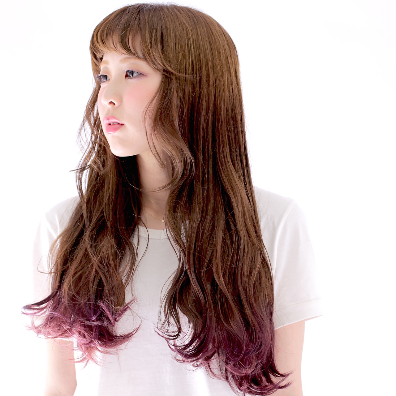 毛先のアクセントパープルのlongstyle