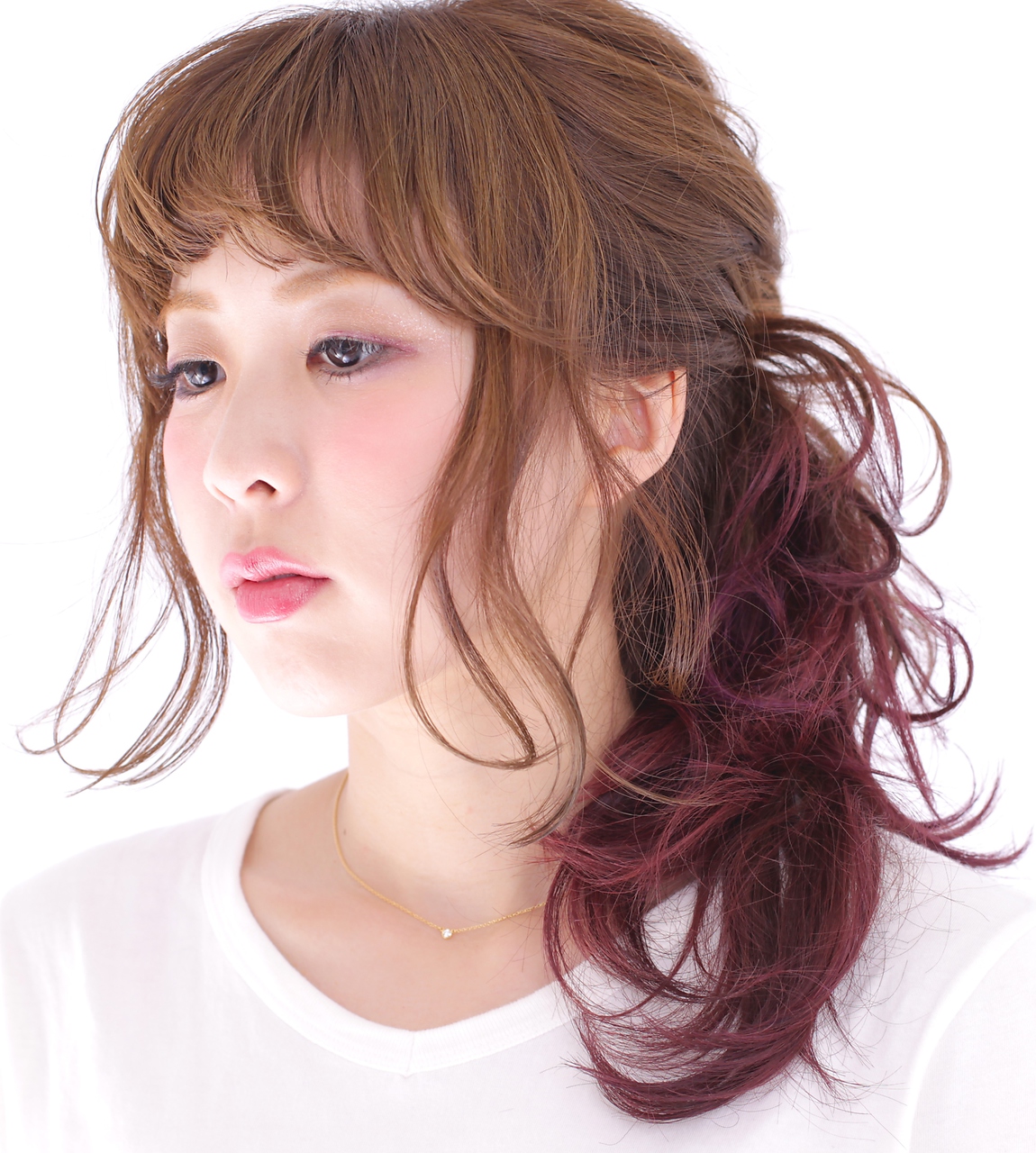 毛先のアクセントパープルのlongstyle