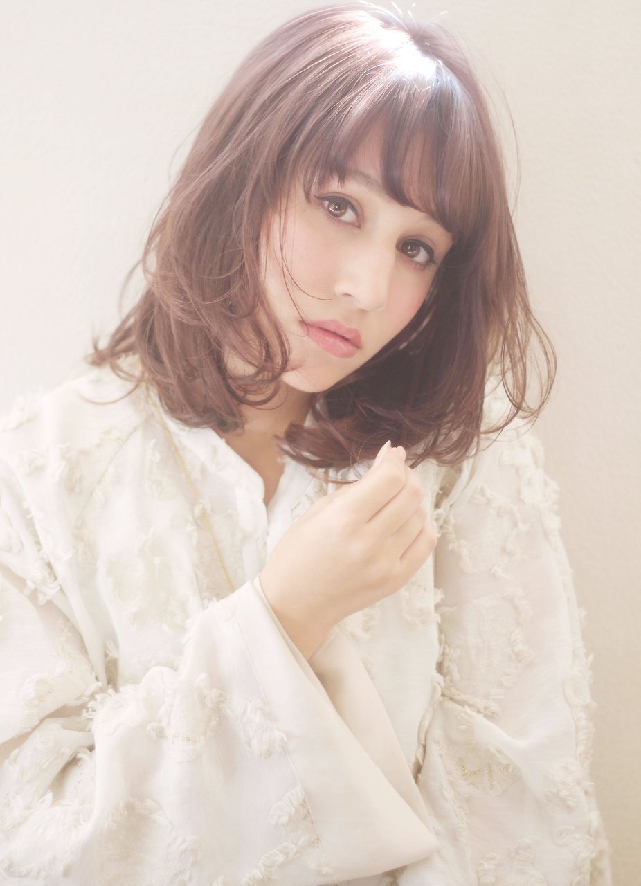 小顔ひし形ワンカール♪ミルクティーカラーで愛されふわミディ