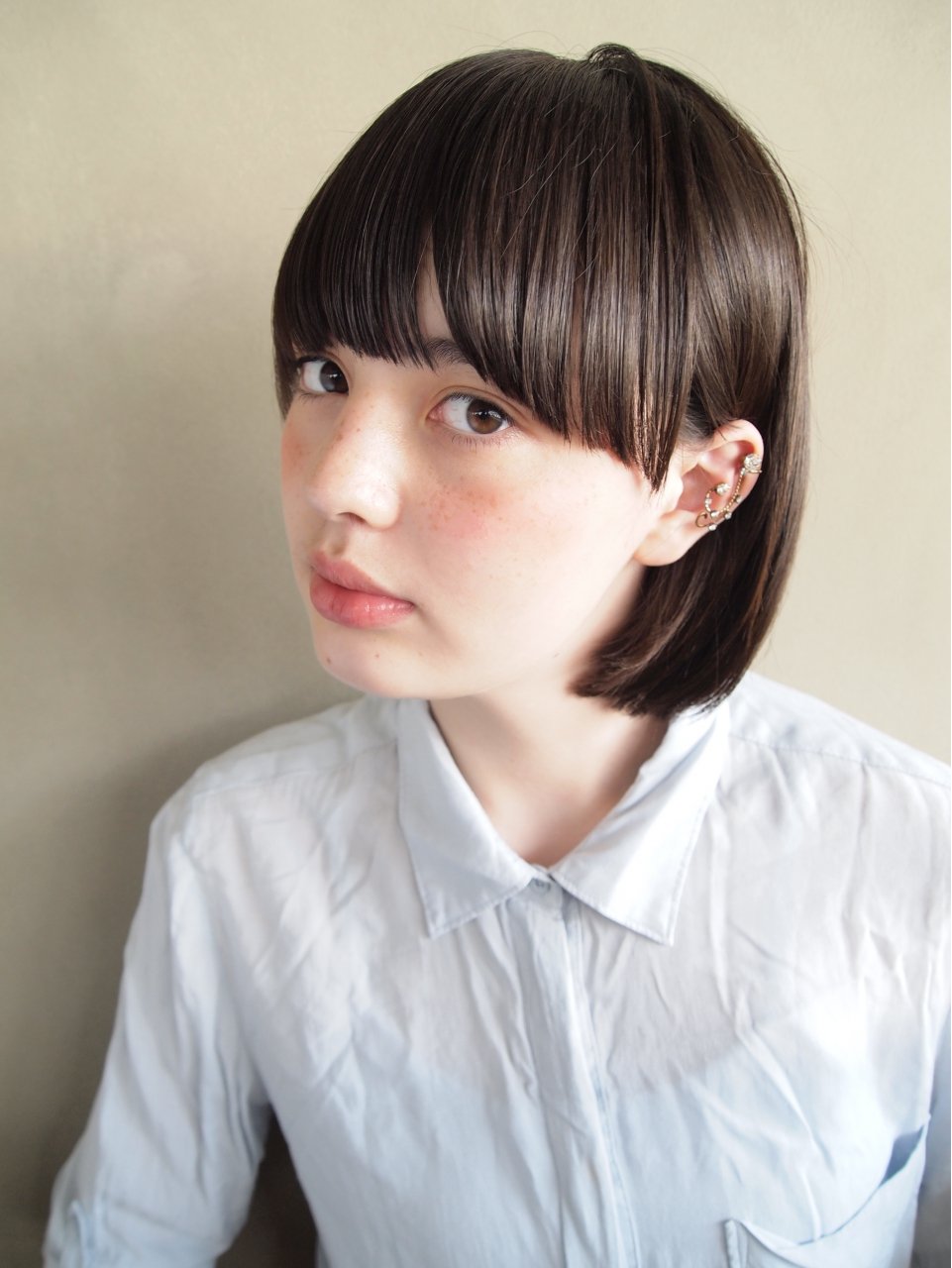ダークアッシュ☆厚めバングなナチュラルボブマーメイドアッシュ