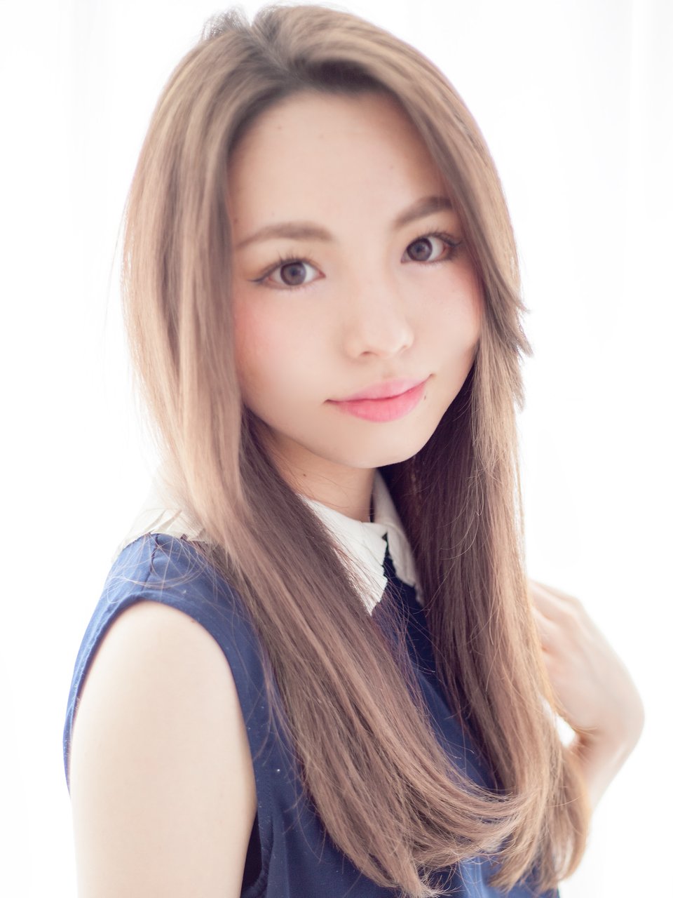 前髪長め前髪なし押切もえ風大人センターパートストレートロング