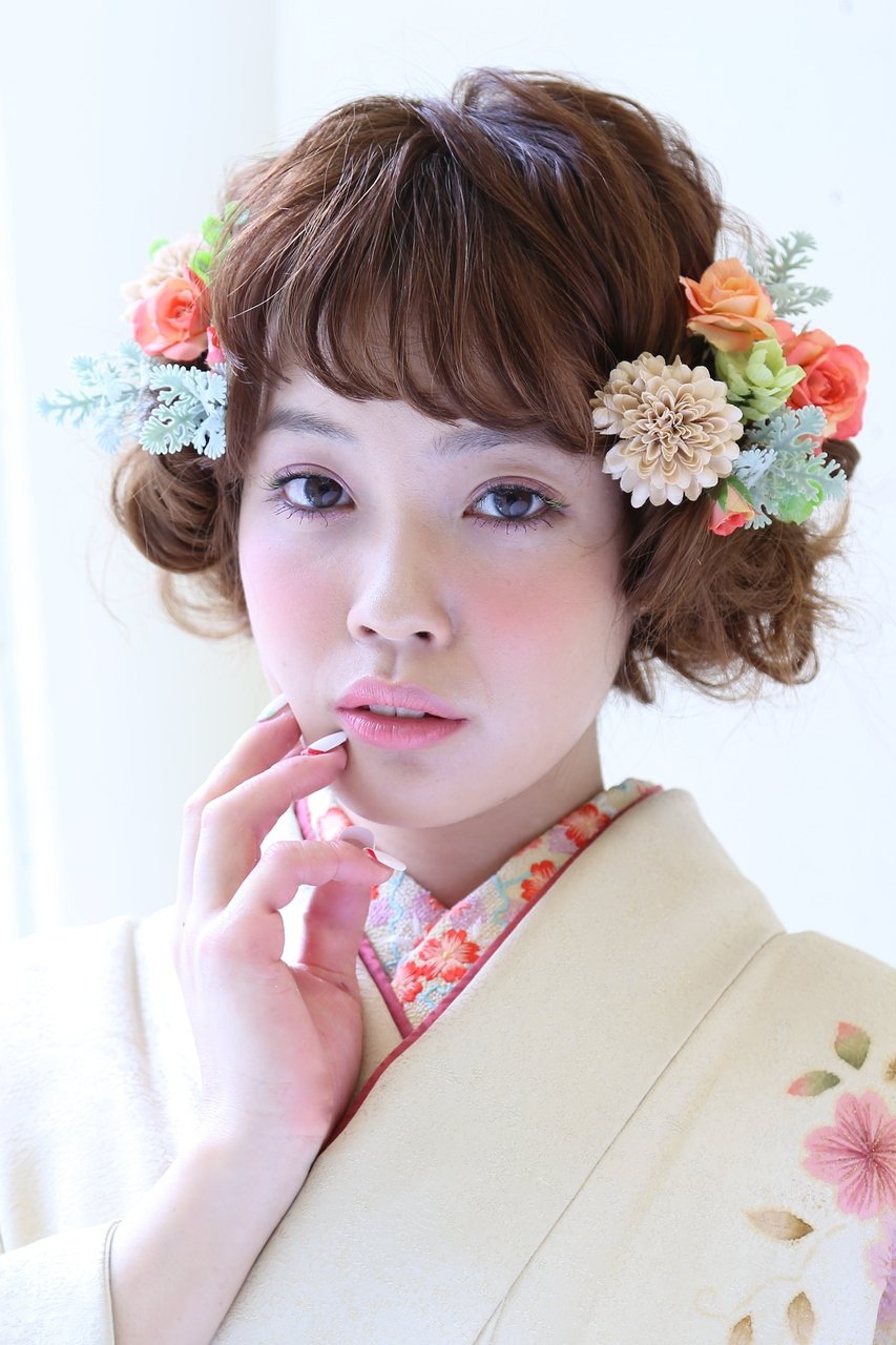 成人式 振袖着付けヘアアレンジ　ふわふわカールアレンジ